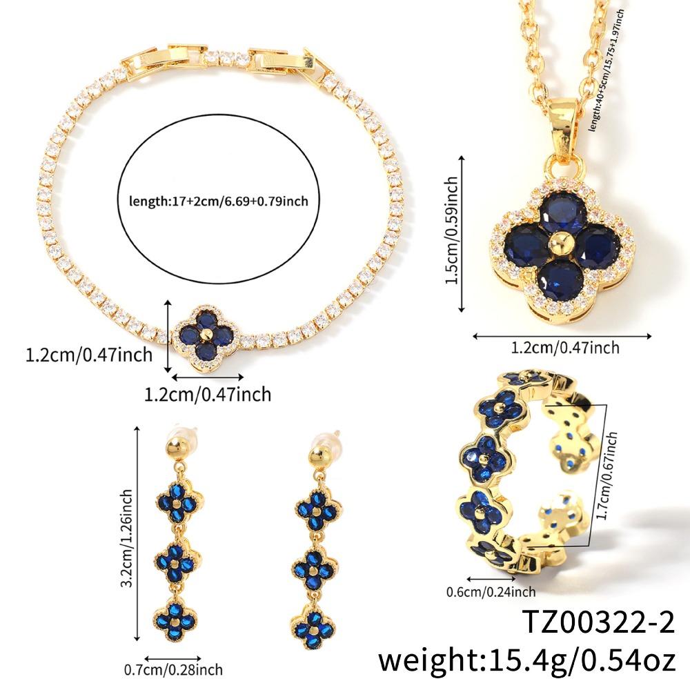 New Small Exquisite, and Versatile Four-leaf Clover Necklace Bracelet Earrings and Ring Set - A Birthday Gift