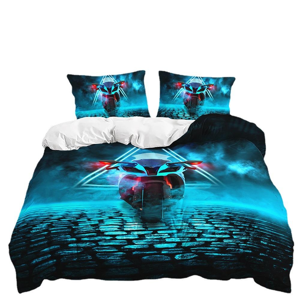 Three-Piece Set 3D Quilt Cover Cartoon Construction Vehicle Locomotive Illustration Kit Bedding