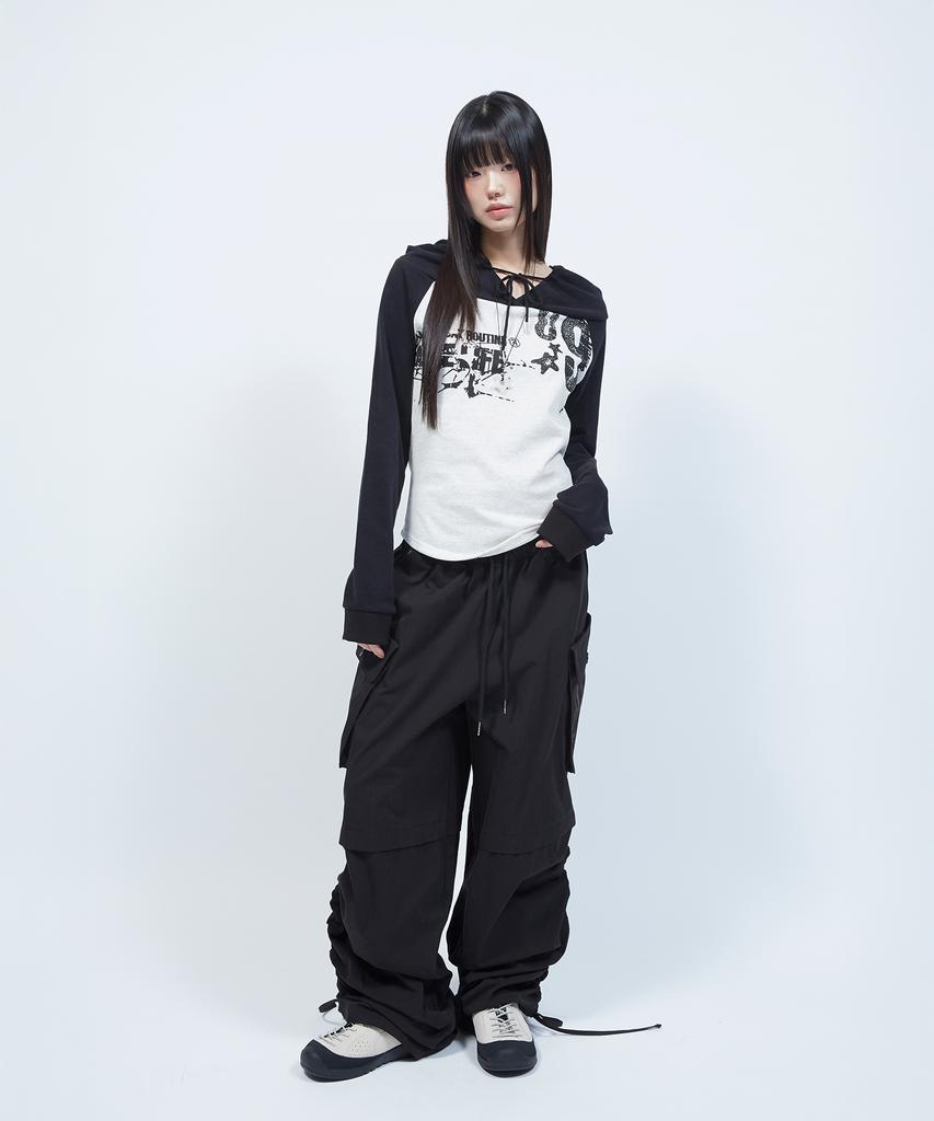 LMR Off-Shoulder Lettering Graphic Hoodie Long Sleeve T-Shirt Oatmeal
