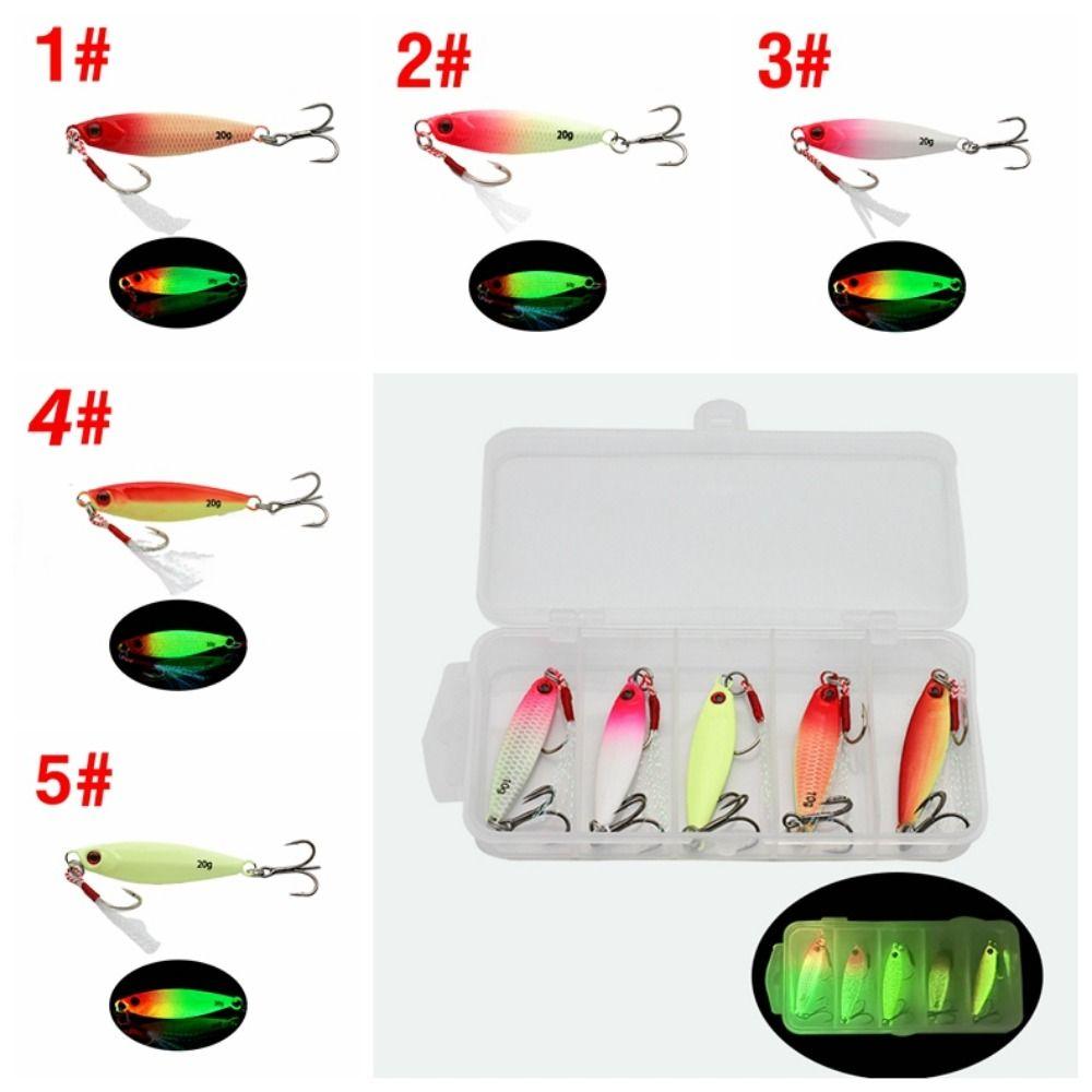 5Pcs Crank Hook Luminous Fishing Lures Hooks 5 Size Fishing Lures Kit  Sea Equipment
