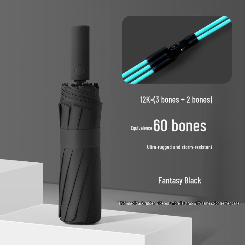 Baodini Windproof Folding Umbrella: 60-Rib, Black Glue Coating, Sun & Rain Protection, Portable & Durable