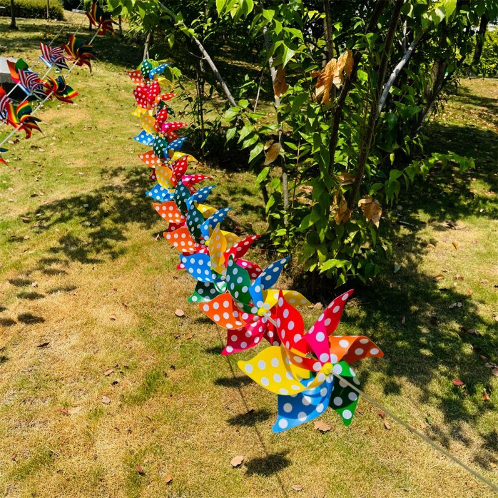 10pcs Handmade 6 Leaves Pinwheels Plastic String Windmill Arch Corridor Yard and Garden