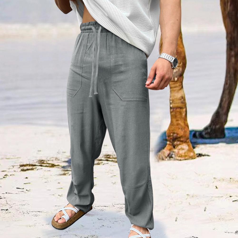 Herren Hose Kordelzug Elastischer Bund Gerades Bein Locker Einfarbig Taschen Schweißabsorption Alltagskleidung Lässige Sporthose Lang