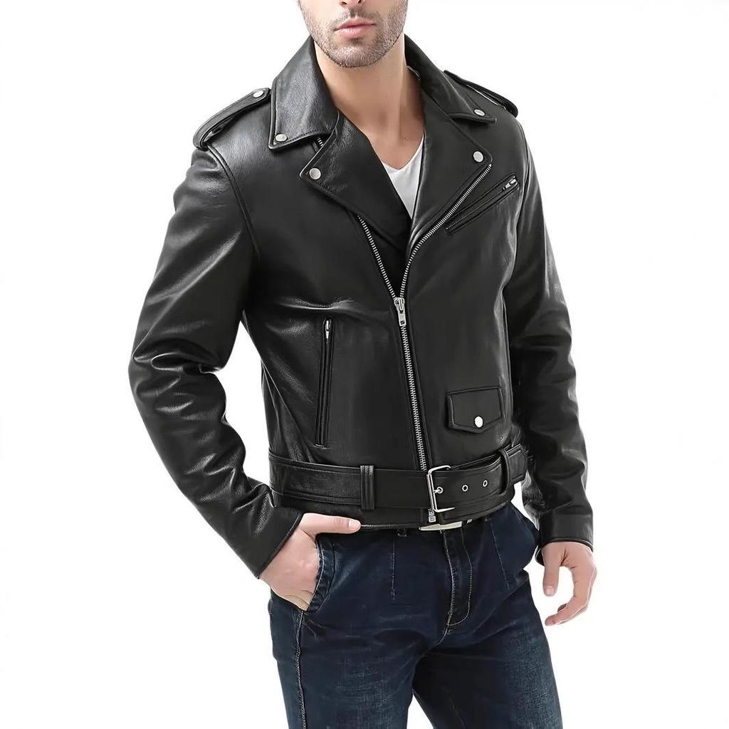 2026 European-American Men's PU Leather Motorcycle Jacket - Spring/Autumn
