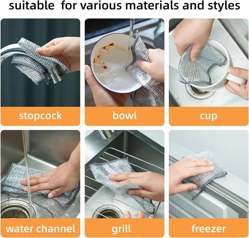 1/5/10pcs Magic Cleaning Cloth Thickened Double -sided Metal Steel Wire Rags Kitchen Dish Pot Washdishing Cloths Towel Clean Tools