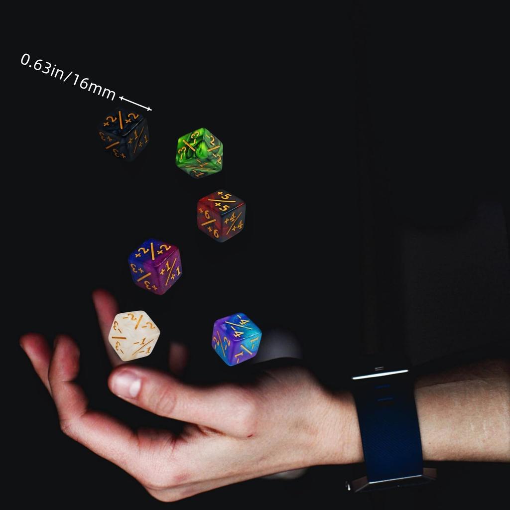 MTG Counter Dice Set Ability Keyword Life Shield MTG Design Display Creature Stat Multicolor Marble D6 for MTG Games 90-Piece - Counters, -1/1