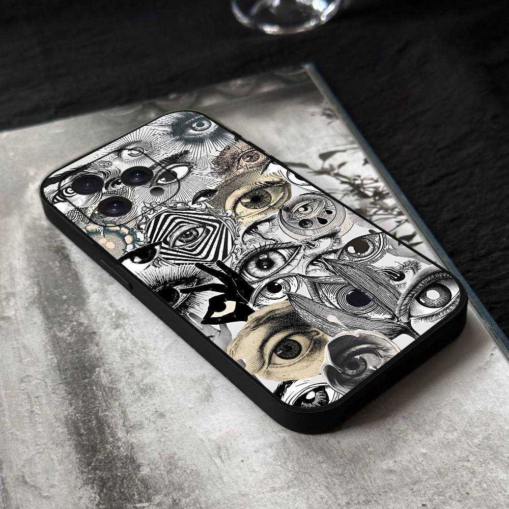 Vintage Evil Eyes Phone Case Black Silicone Soft Shell For IPhone 17 16 15 14 13 12 11 Air Pro Max Plus Hot Sale