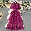 Summer Hollow Out Ruffles Lace With Belt Patchwork Dress High Waist Vestidos Sweet Style Women's Dresses Autumn Spring