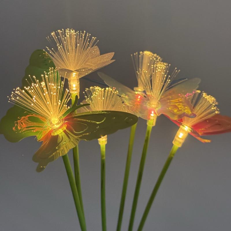 Colorful/Warm Solar Butterfly Flower Lights Fiber Optic LED Garden Stake Lights Waterproof Outdoor Decor for Yard Lawn Patio 2pack