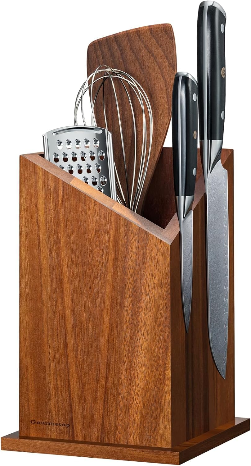 

Gourmetop Knife Stand with Strong N40 Magnets, Holds 8 Knives, Kitchen Tool Storage, Antibacterial, Space-Saving, Wooden Knife Block, Chopstick and Co