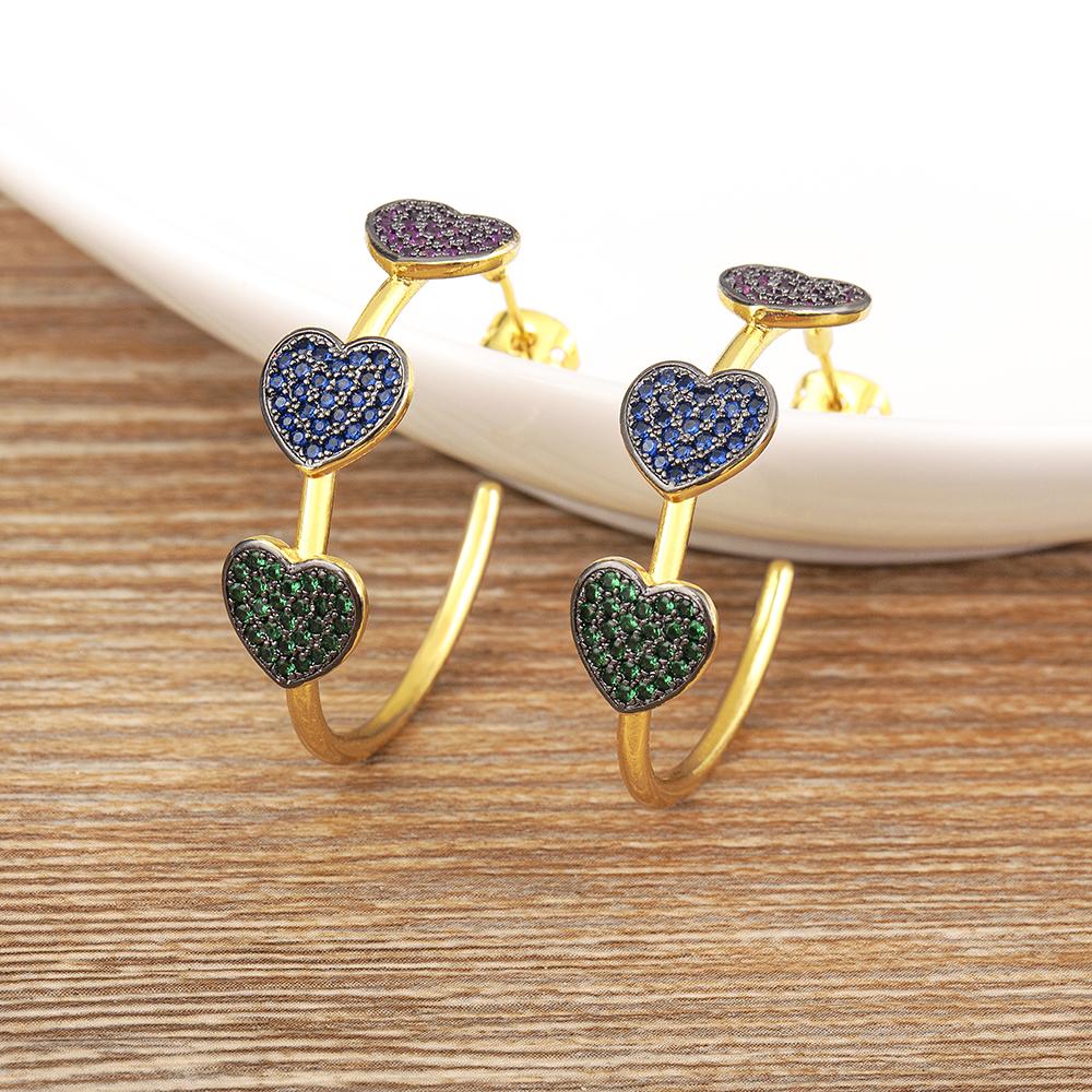 Nidin Romantic Heart and Star Shape Fashion Lightning Colorful Zircon C Shape Hoop Circle Earrings Christmas Jewelry Wholeasale