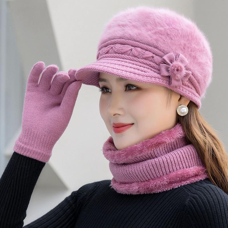 Women Winter Hat Keep Warm Hat & Scarf Knit Suit Fashion Hat for Women Casual Flower Knitted Hat