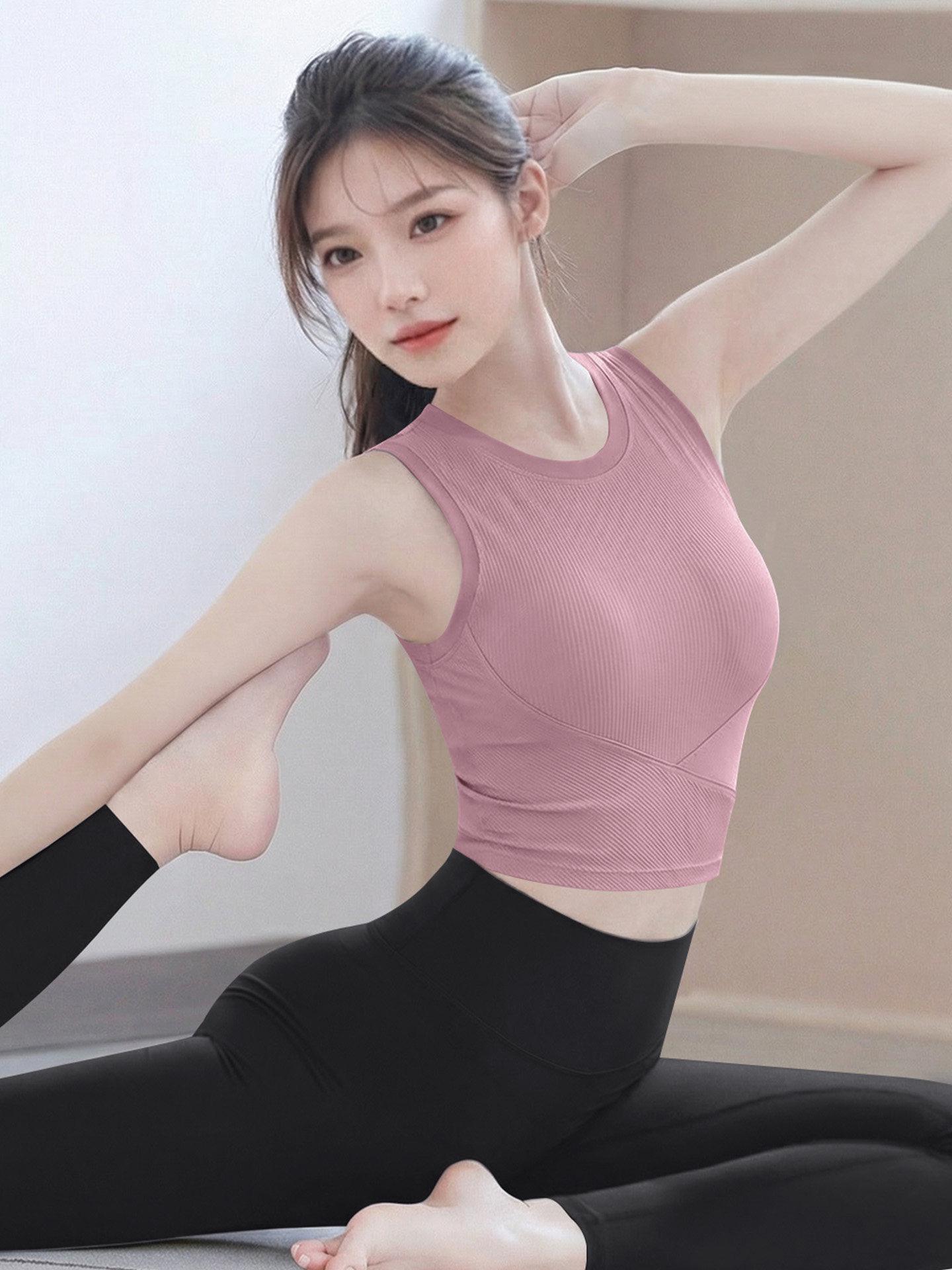 

Женский топ для йоги 2026 года со встроенным бюстгальтером - Высококачественный, Стройнящий, Красивый спортивный топ для пилатеса Large