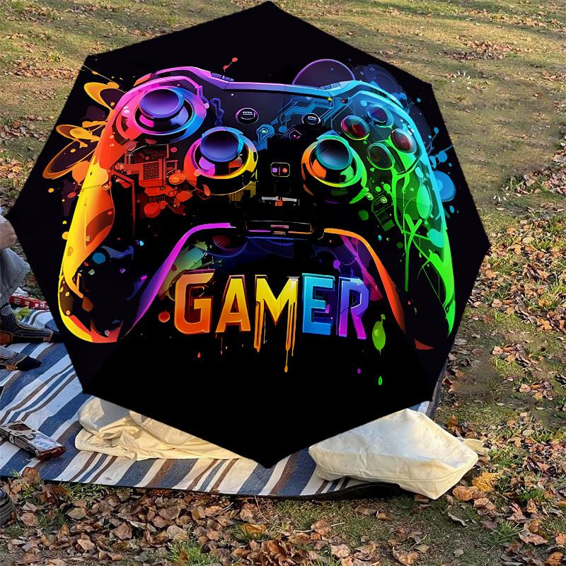 1PC Gamer Controller Automatic Open/Close Umbrella with Windproof, 8-Rib Sturdy Canopy, Durable Ribs, Fashionable Design, Outdoor Accessory, Fun Prin,