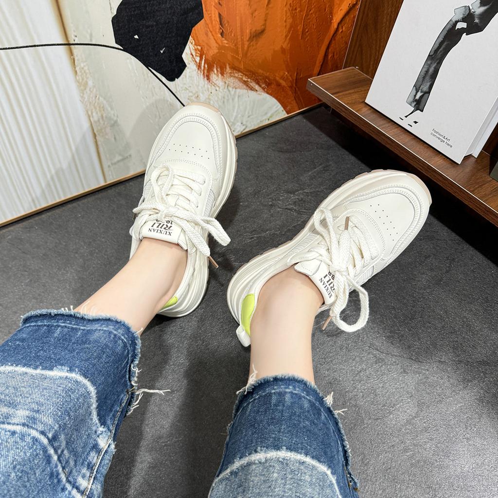 Little White Shoes Women's Lace-up Candy Color Platform Sneakers Color Matching Mesh Casual Shoes