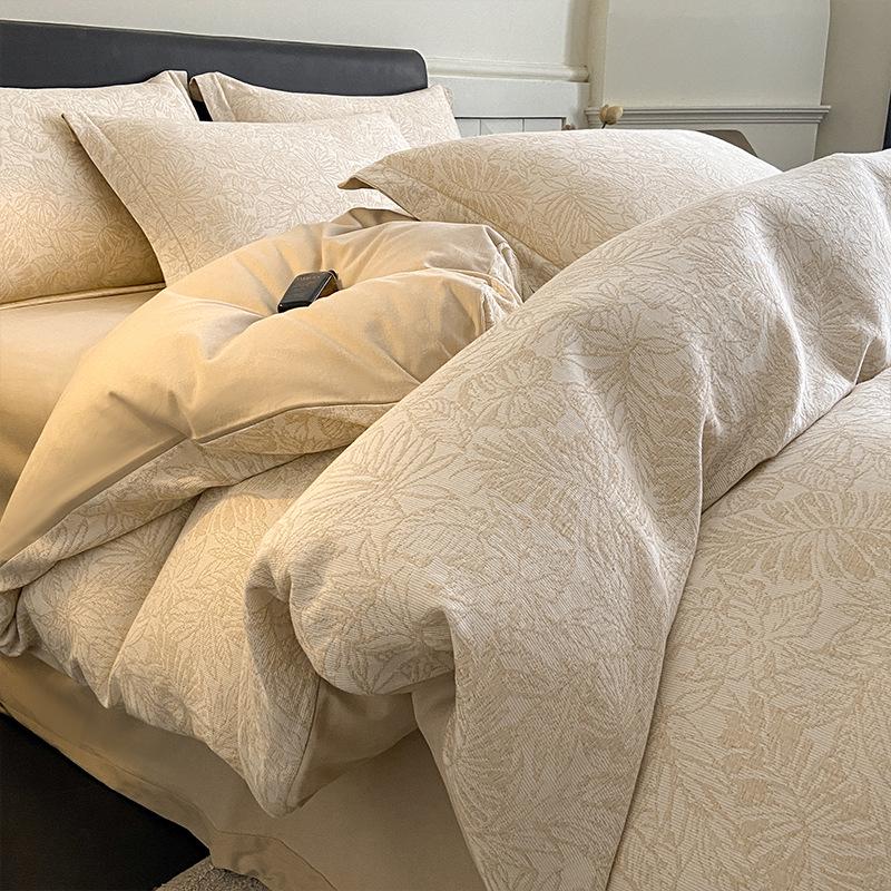 *Class A Jacquard Cotton 4-Piece Thick Flannel Wave Bedding Set, 1.8m*
