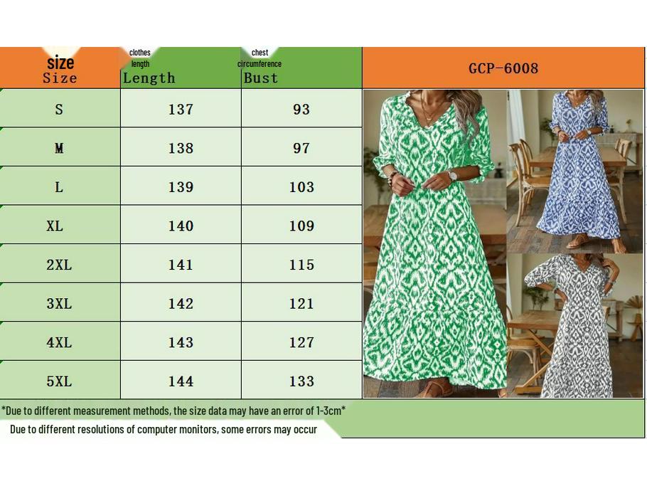 2023 Autumn/Winter European & American Casual V-Neck Printed Mid-Sleeve Dress