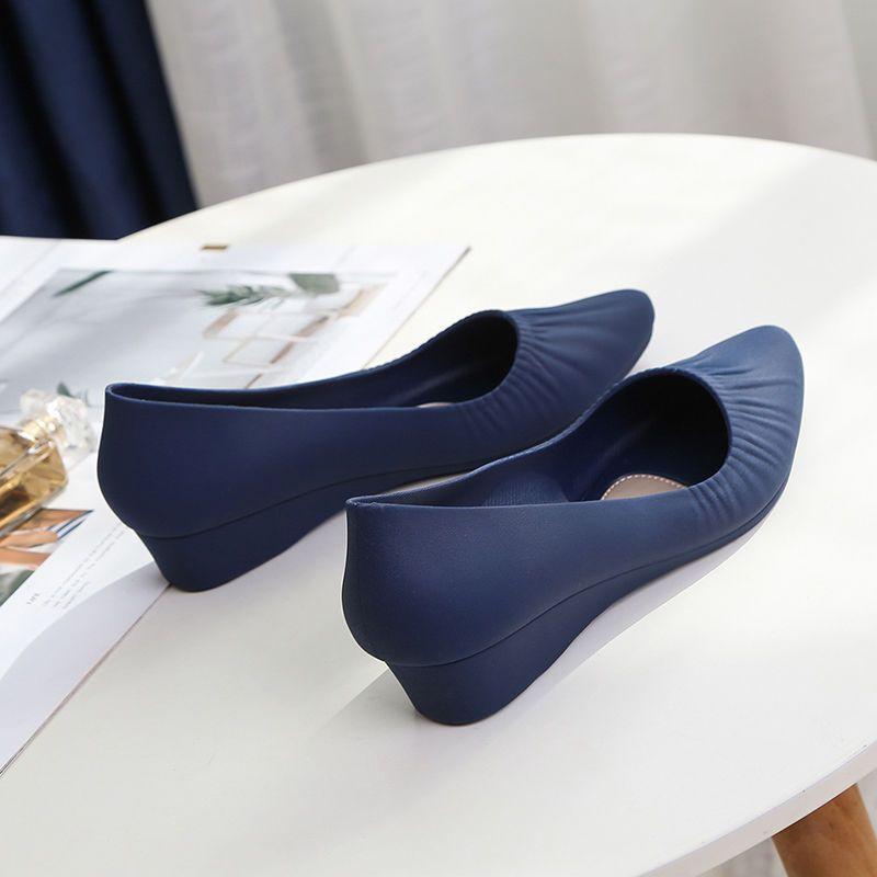 FHC New Ins Beach Shoes,Close Toe Wedges Sandals,Antiskid Rubber Mid Heels,Slip On,PVC Galosh Overshoes,Black,Pink,Dropship
