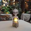 Solar Alien Statue Small Resin Landscape Figure Collectible Sci-Fi Solar Light Decoration for Outdoor Patio Garden Lawn Balcony