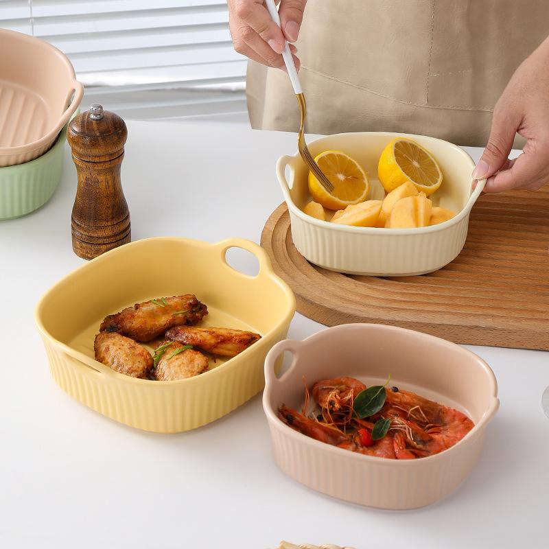 Nordic Style Binaural Air Fryer Ceramic Baking Bowl Household Microwave Oven Oven Special Bowl Noodle Bowl Soup Bowl Salad Bowl