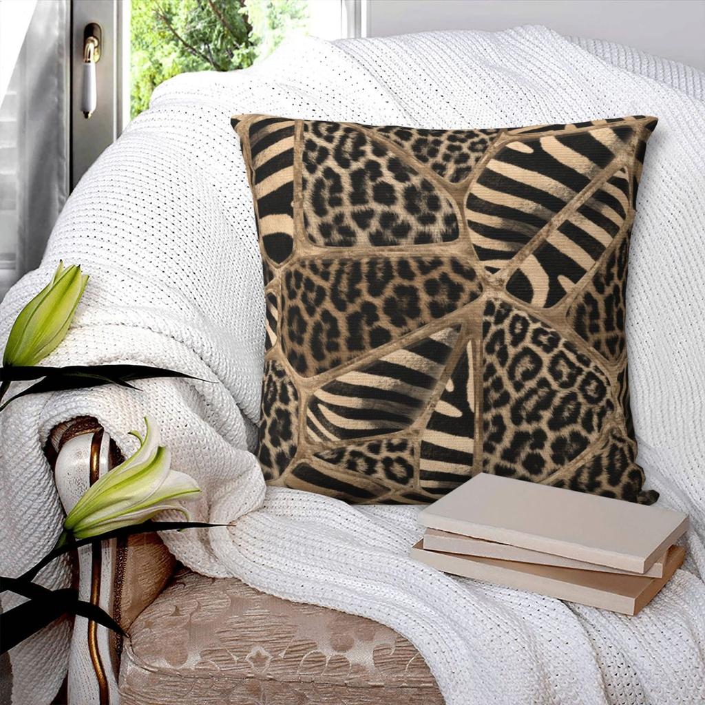 Animal Print Leopard And Zebra Square Pillowcase Pillow Cover Cushion Zip Decorative Comfort Throw Pillow for Home Living Room