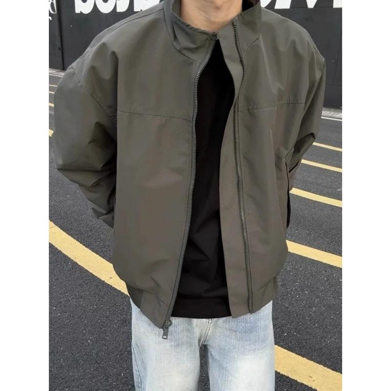 Mens Loose Plus Size Cropped American Workwear Stand Collar Waterproof Jacket