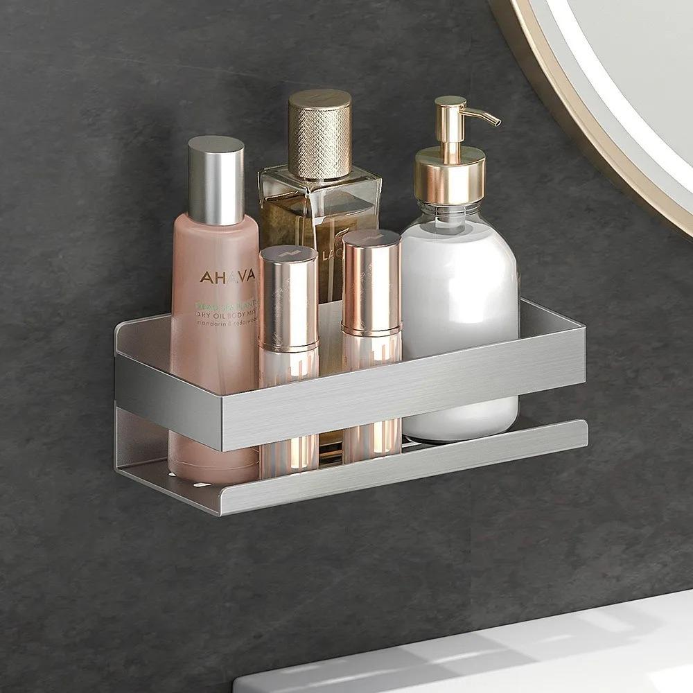 Stainless Steel Self Adhesive Bathroom Shelf Waterproof Space Saving Organizer Rack for Kitchen Storage Bathroom Accessories 1PC