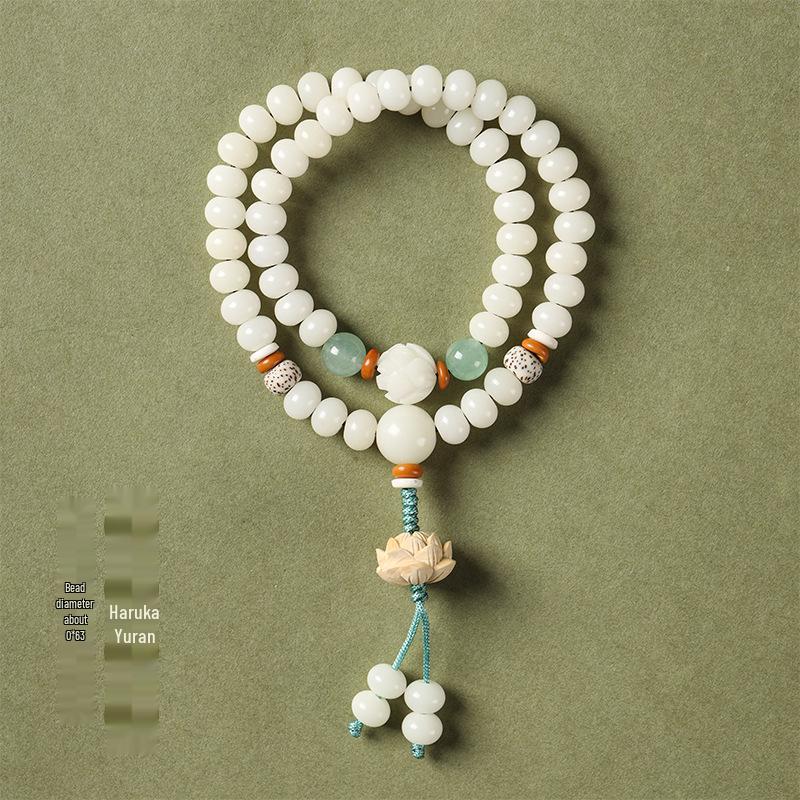 Original White Bodhi Root Retro Women's Lotus Pendant Bracelet