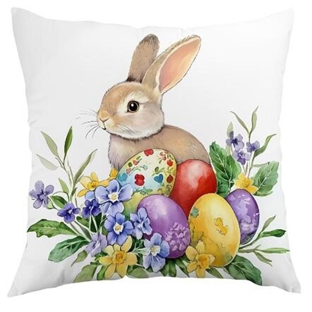 1PC Easter Bunny Easter Egg Flowers Modern Wind Pillow Case, Single-sided Printing ,Spring and Autumn Models, Without Core.