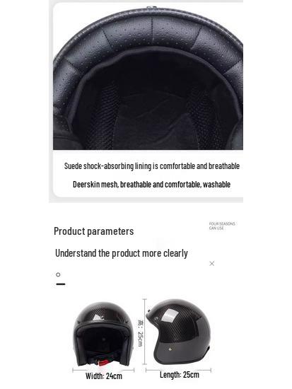 Forged Carbon Fiber Three-Quarter Retro Motorcycle Helmet