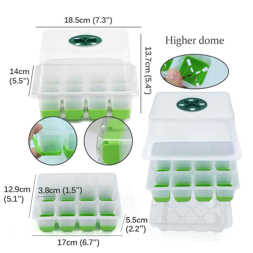 12-cell Seedling Starter Tray with Transparent Cover Adjustable Humidity Germination Box Indoor Garden Greenhouse Growth Potting