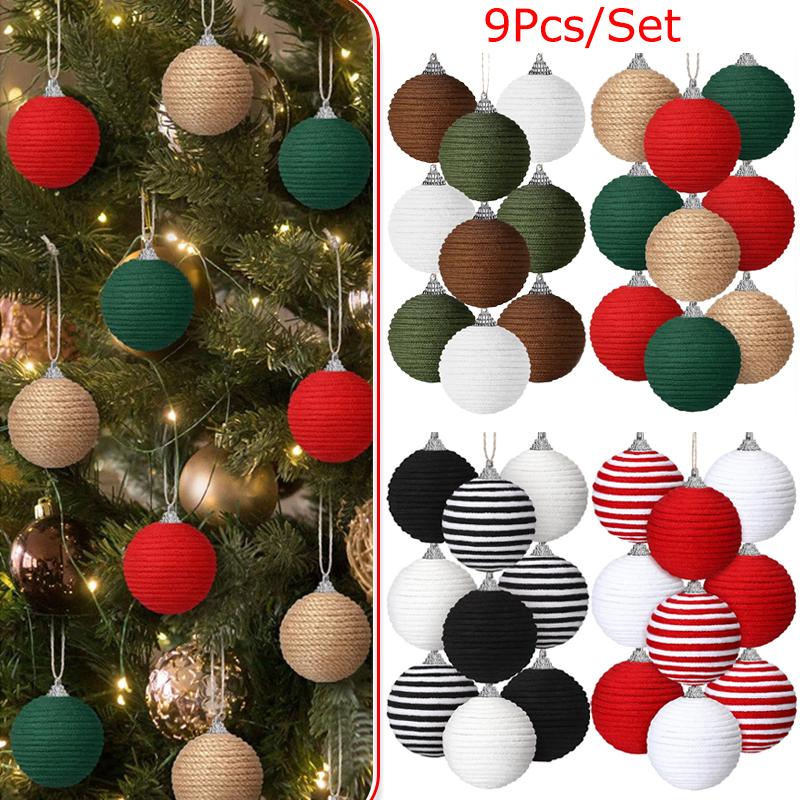 9PC/Set Foam Window Decoration Linen Rope Xmas Tree Christmas Ball Ornaments Home Decor Hanging Decorations Farmhouse