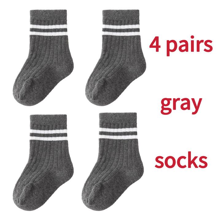 4 Pairs/set Babys Boys Striped Socks Pure Cotton Ribbed Toddler Boys Ankle Socks Pack Soft Kids Accessoies Clothes For 0-5Y Boys