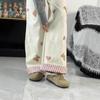 2025 Spring Little Bear Embroidered Pink Plaid Straight-Leg Jeans for Women - Slimming, Loose Fit