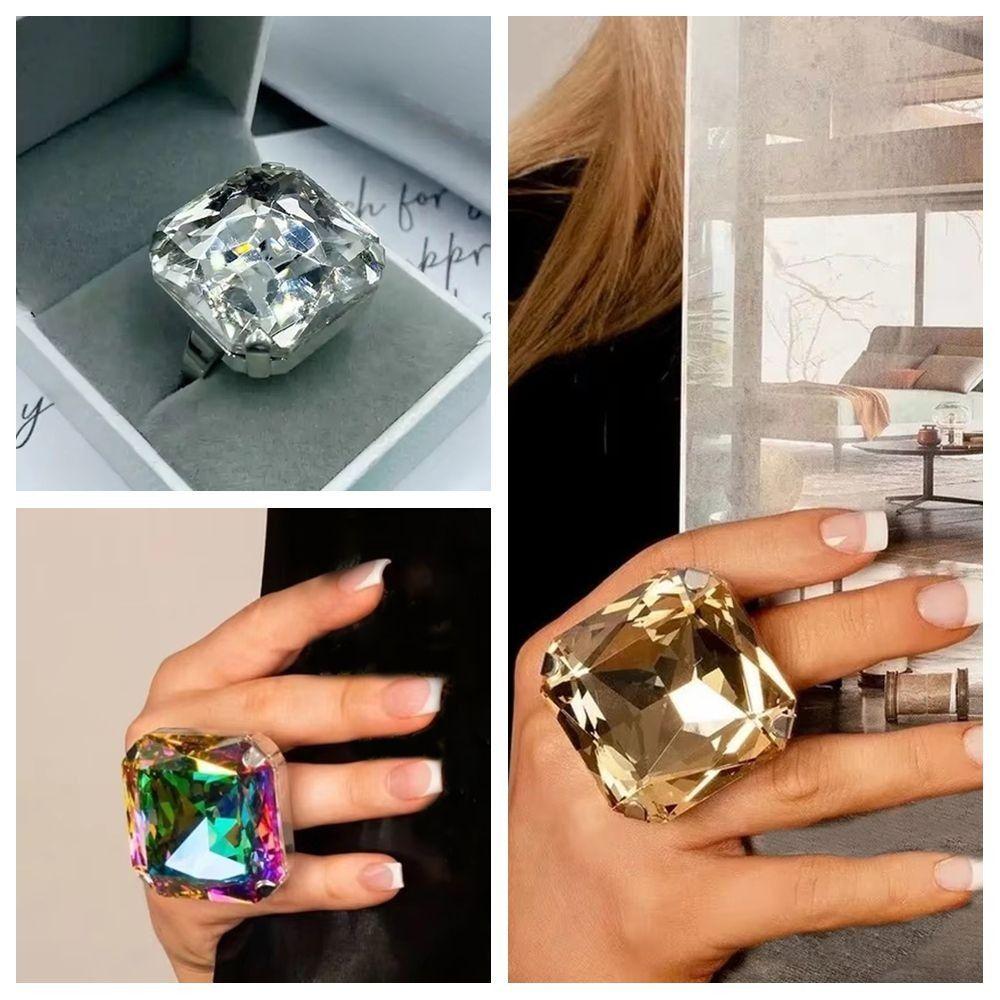 Adjustable Size Square Rhinestone Ring Square Shape Large Crystal Ring Adjustable Crystal Ring