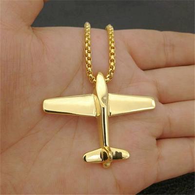 Collar y Colgante de Avión de Aviación Con Cadenas de Acero Inoxidable Para Hombres Color Dorado Joyería Hip Hop para Hombres Regalos