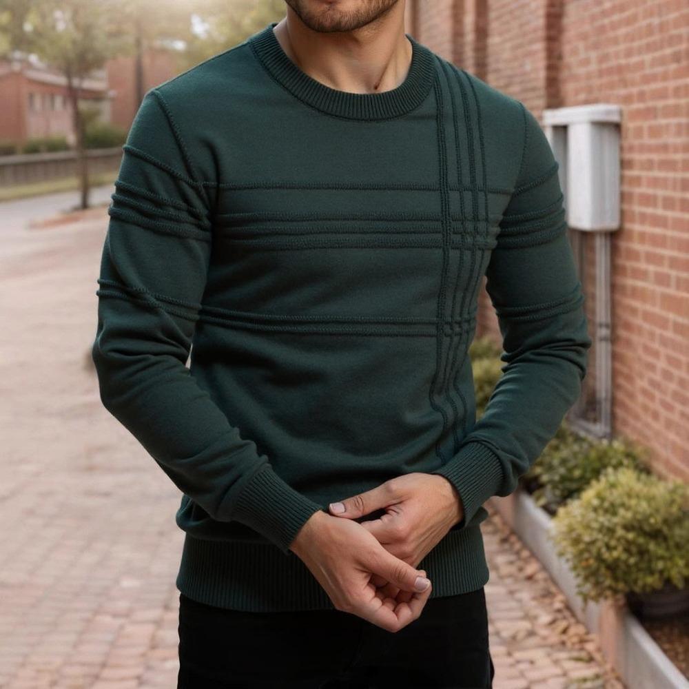 

Long-sleeved Round-neck Pullover for Men In Autumn and Winter, Warm and Comfortable Solid-color Men s Sweater S темно-зеленого