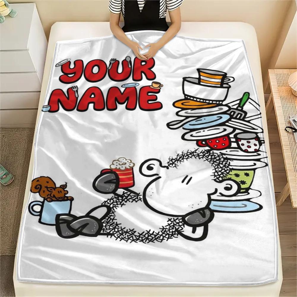 1PC Custom Name Sheepworld Patterned Flannel Blanket Suitable For All Seasons for Home Decor Warmth and Comfort Gifts Holiday Present