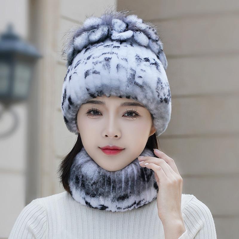 Hat Winter Women's Winter Fashion Rabbit Hair Baotou Hat Women's Green Wool Thickened Warm Ear Protection Fur Ladies