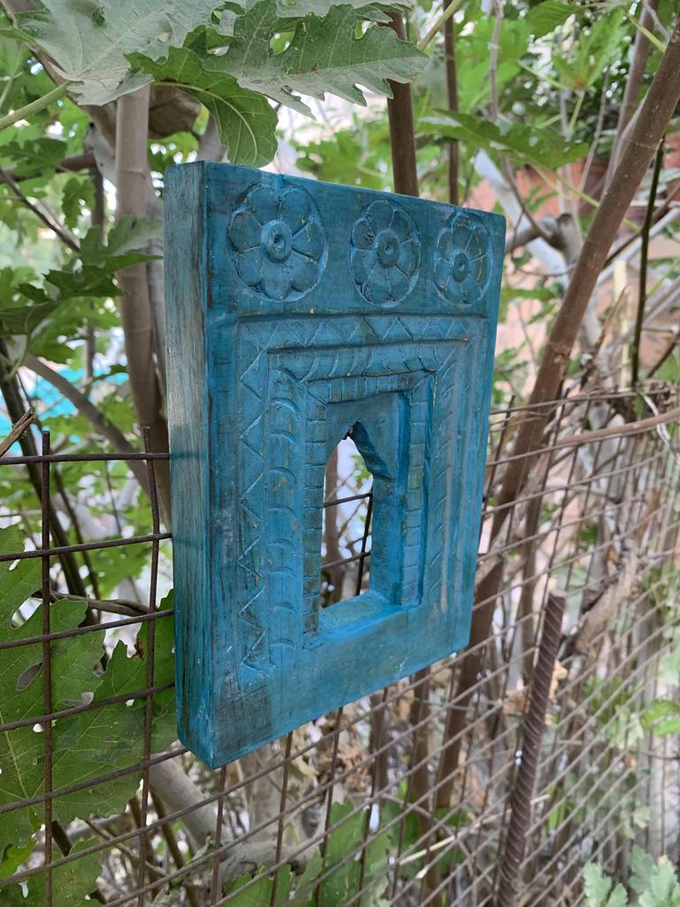 Cornice Blu in Legno Stile Antico – Decorazione da Parete Indiana Fatta a Mano