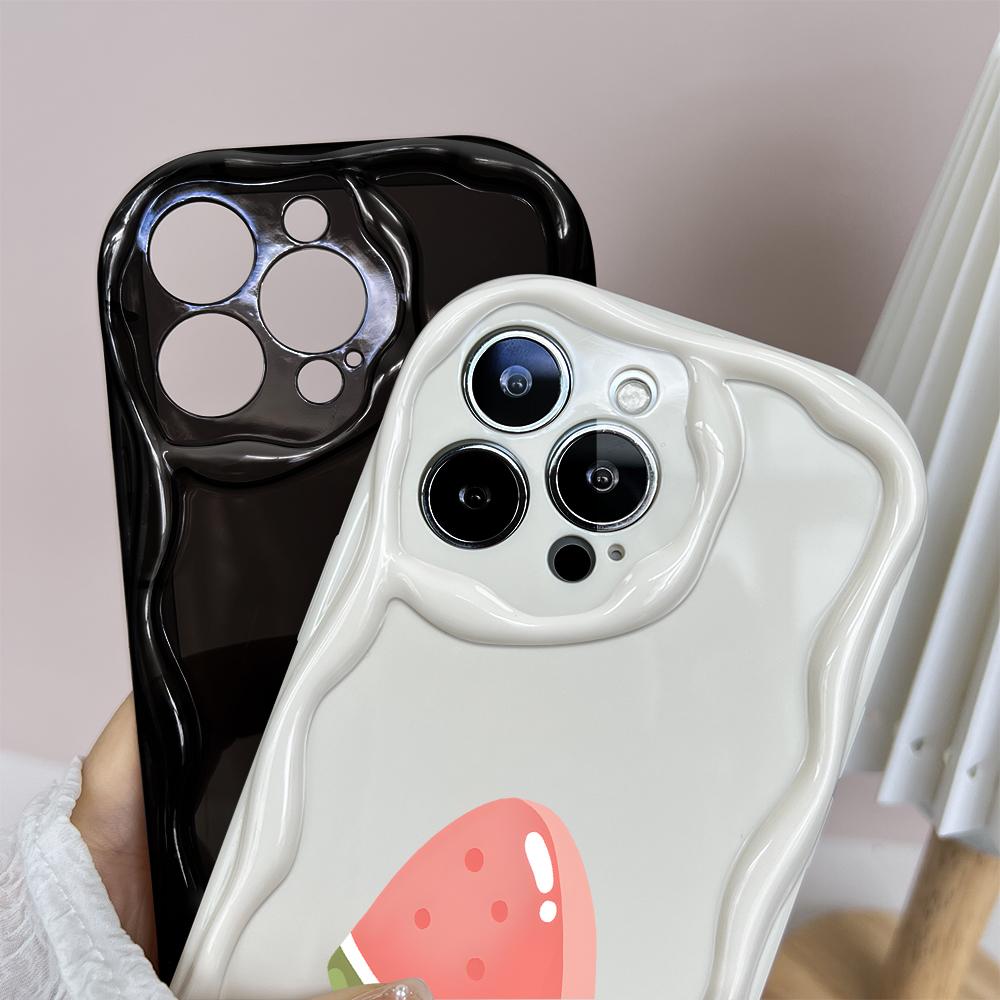 For iPhone 16 15 14 13 12 Samsung S24 S23 S22 A06 A13 A14 A15 A16 A55 Redmi Note 13 12 Watermelon Design Soft Silicone Wave Edge Phone Case