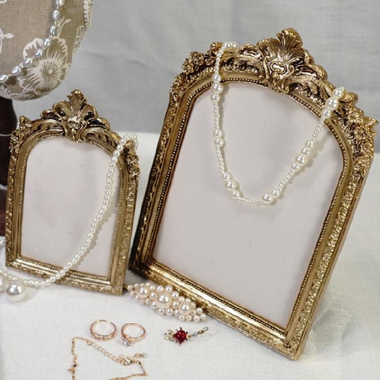 Vintage Inspired Earring Necklace Display Stand Flannel Lined Resin Frame Jewelry Organizers For Home Store Decoration