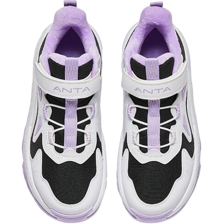 Anta Kids Comfortable Shock Absorbing Warm Mid-Top Casual Shoes Kids Casual Shoes White Purple A22446932-8