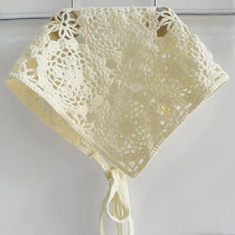 Women Crochet Triangle Head Scarf Handmade Lace Head Wrap Japanese Style Knitted Hollow Out Sweet Rural Style Hair Accessories