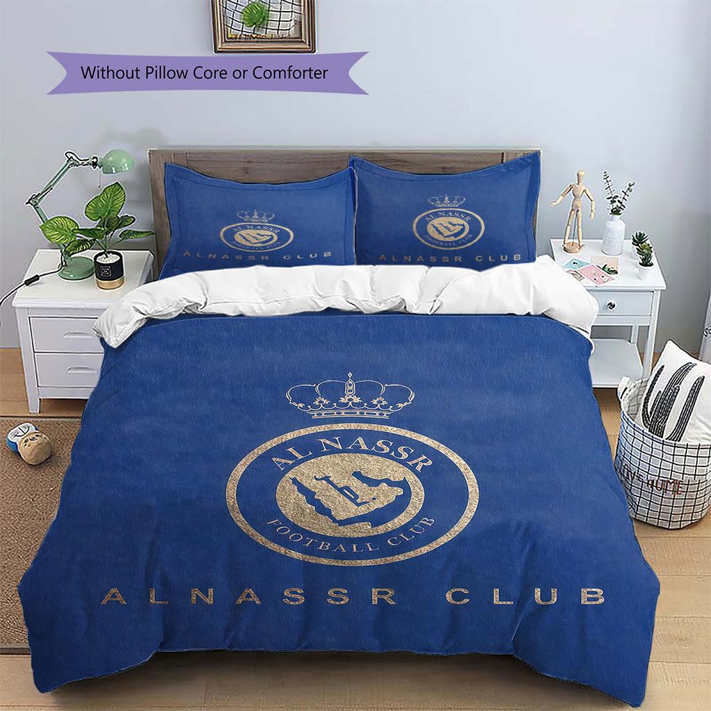 Al-Nassr FC Muster Bettwäsche, Steppbett Set Bettbezug Kissenbezug Zuhause Geburtstagsgeschenk(1 Bettbezug + 2 Kissenbezüge, ohne Füllung)