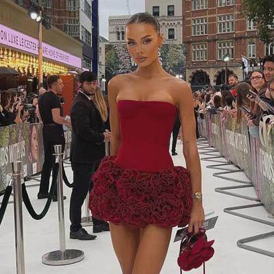Rotes Tube-Top-Bandage-Kleid – Europäische und amerikanische Mode, sexy Promi-Partykleid