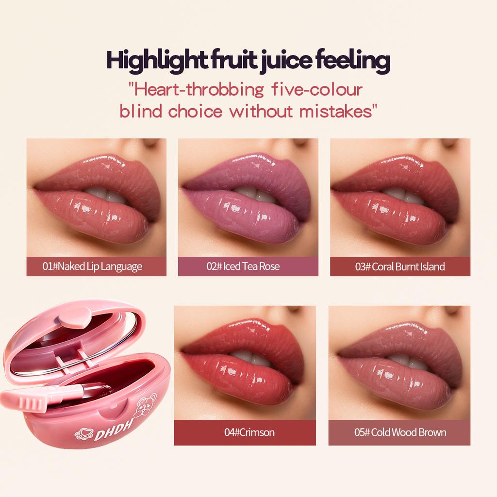DHDH Rossetto Orsetto Carino – Balsamo Colorato Idratante, Trasparente & Luminoso, Effetto Lucidalabbra Succoso Stile Coreano