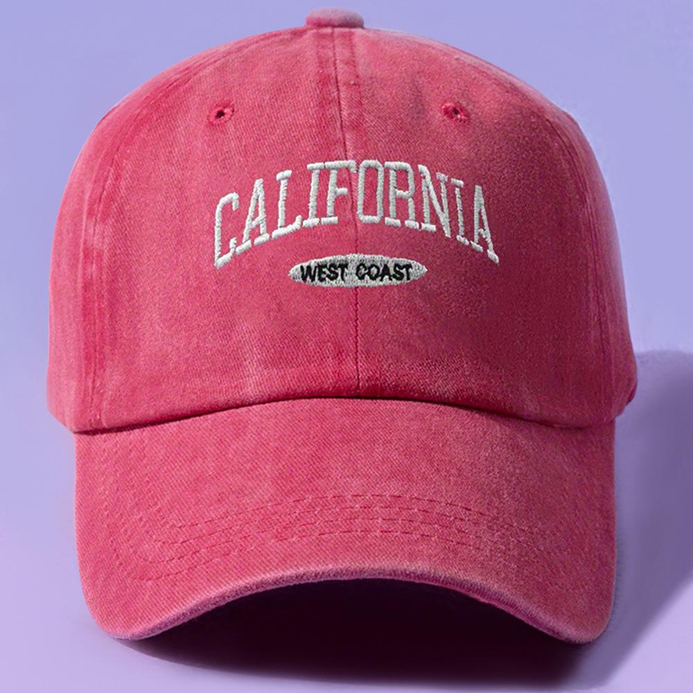 Fashionable Versatile Washed Letters Solid Color Embroidered Baseball Cap for Men Wide Brimmed Casual Sports Cap for Women