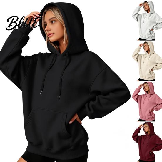 Soft Polyester Pullover Women Oversized Hoodie Cotton Blend Long Sleeve Sweatshirt Adjustable Drawstring Hoodie for Daily Wear And Front Pocket