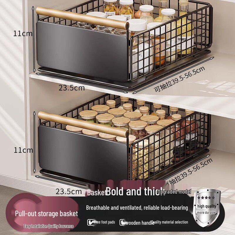 Foldable Kitchen Under-Sink Pull-Out Storage Rack for Seasoning and Tableware